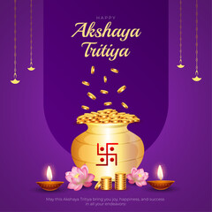 Happy Akshaya Tritiya Post and Greeting Card. Indian Festival Akshaya Tritiya Wishes Banner with Text Vector Illustration