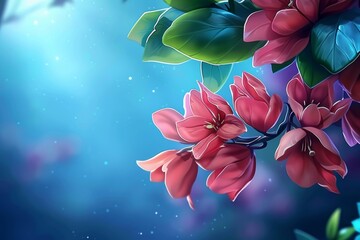 Gorgeous digital illustration of blooming flowers in serene pastel tones, ideal for wallpapers, greeting cards, and decorative designs with generous text space