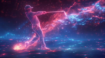 golfer playing golf with abstract neon light