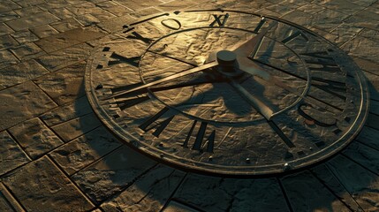 High-resolution image capturing the shadow of a sundial as it marks the passage of time, emphasizing the contrast between ancient timekeeping and modern precision