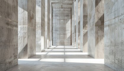 Fototapeta premium Abstract architecture background hall with stone columns and window light Concrete texture facade building scene
