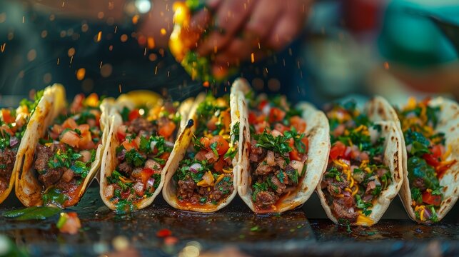 Candid shot of tacos being made in a foodtruck - Powered by Adobe