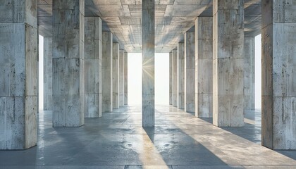 Abstract architecture background hall with stone columns and window light Concrete texture facade building scene