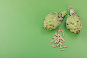 Dietary supplements Artichoke leaf extract capsules. Alternative medicine, herbal lifestyle