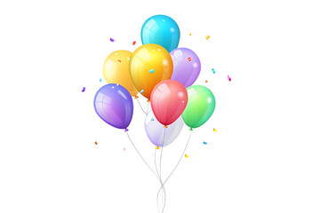Colorful balloons floating, conveying joy and celebration on a transparent background.