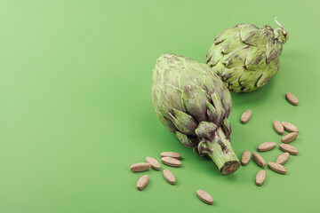 Dietary supplements Artichoke leaf extract capsules. Alternative medicine, herbal lifestyle