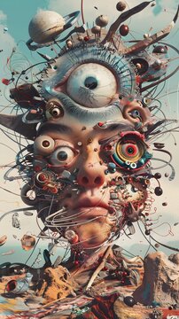 A Dadaist Artwork Challenging Conventional Norms with Abstract Forms and Surreal Compositions