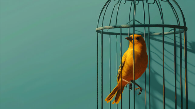 Illustration of a caged bird to represent feeling trapped.



