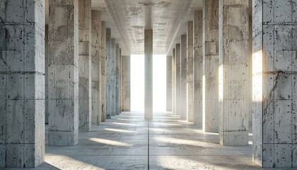 Abstract architecture background hall with stone columns and window light. Concrete texture facade building scene