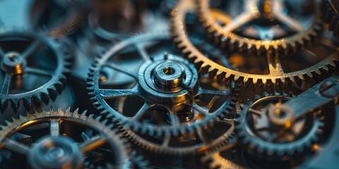 Closeup of gears and machinery in motion created with  black background