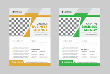 corporate modern Creative abstract business flyer design template with green and yellow color. trendy A4 size flyer design with minimalist layout