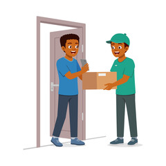 young delivery man give the package to customer