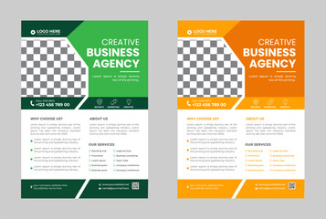 corporate modern Creative abstract business flyer design template with green and yellow color. trendy A4 size flyer design with minimalist layout
