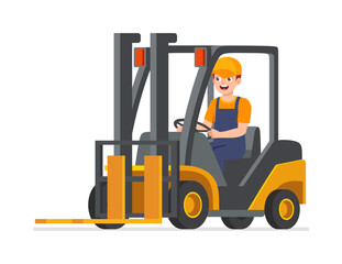 man driving forklift for move package