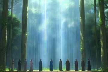 Group of People Standing in the Middle of a Forest