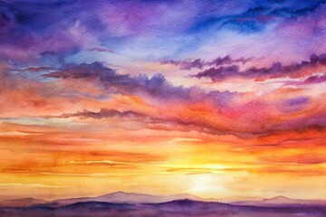 Sunset Horizon: Layers of warm oranges, pinks, and purples blending together like a sunset sky, with bold splashes of contrasting colors adding depth and drama.
