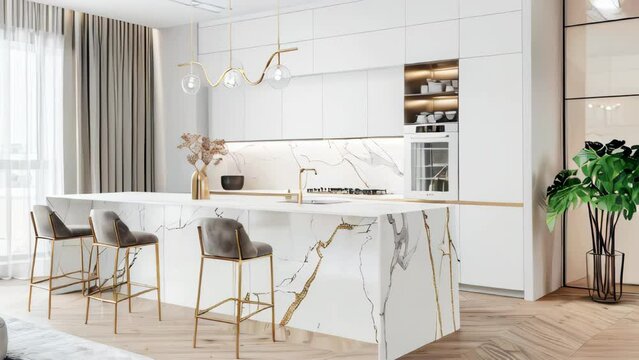 A beautiful modern light white kitchen