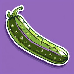 a cucumber illustration style with normal colors sticker with white outline on a solid purple background