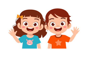 Obraz premium little kid with friend smile and waving hand