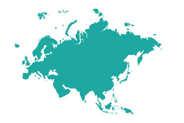 Map of Eurasia, sign silhouette. World Map Globe. Vector Illustration isolated on white background. Europe and Asia continent