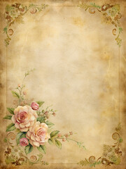 vintage background with roses and frame