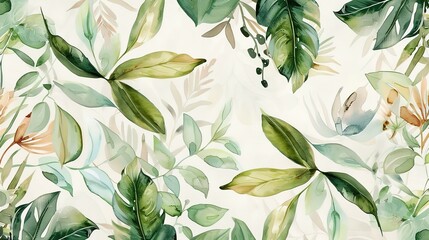 Fototapeta premium Botanical watercolor wallpaper pattern