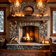 fireplace with burning candles