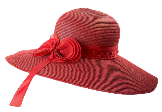 Vintage Panama hat, Woman hat isolated on white background, Women's beach hat, red hat.