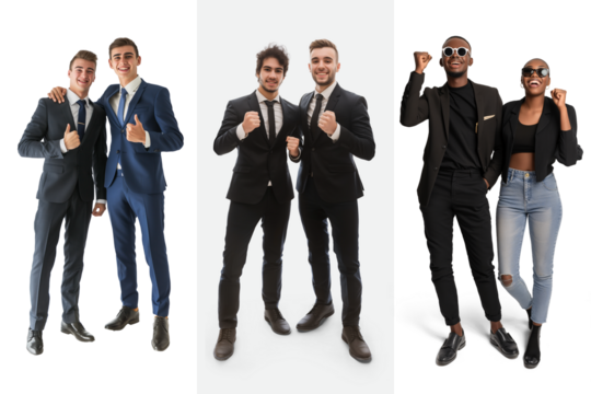 Diverse group of young professionals giving thumbs up in studio on transparent background - Powered by Adobe