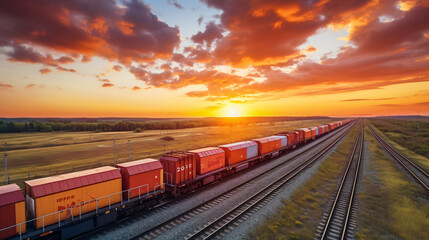 Aerial view of freight trains