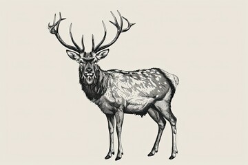 Deer illustration clear thick black outlines line art no missing arms no missing legs style raw vector lines