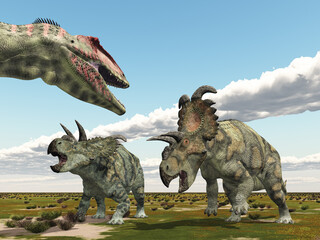 Dinosaurier Giganotosaurus und Albertaceratops