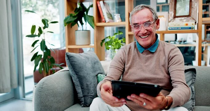 Senior man, advisor and handshake in home, thank you and client for pension fund advice. Old male person, online and agent for agreement on couch, meeting and evaluation of asset management deal