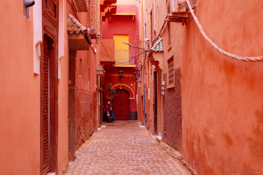 Authentic details traditional Moroccan architecture, parts ancient medieval buildings, red African city Marrakech, Travel Destinations, Cultural Heritage