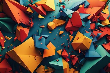 Bursting shapes and colors that create a 3D effect on a flat surface