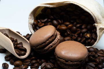 coffee beans and macaron