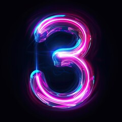 Naklejka premium design of the number 3 the best digital symbol glowing in the dark pink blue neon light Abstract cosmic vibrant color digit neon glow Glowing neon lighting on dark background