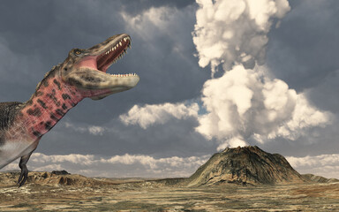 Vulkanausbruch und der Dinosaurier Tarbosaurus