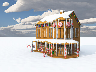 Lebkuchenhaus in einer Schneelandschaft