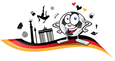 Germany flag with soccer ball mascot cartoon and symbols . vector illustration