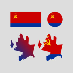 Azerbaijan 1952 Soviet national map and flag vectors set....