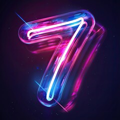 design of the number 7 the best digital symbol glowing in the dark pink blue neon light Abstract cosmic vibrant color digit neon glow Glowing neon lighting on dark background