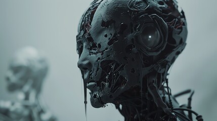 Generate a highly detailed, cinematic, 8k resolution image of a cyborg