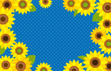 ひまわりの花とドット柄の背景イラスト素材 ベクター 夏