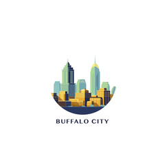 Buffalo City cityscape, vector badge, flat skyline logo, icon. USA, New York state round emblem idea with landmarks silhouettes. Isolated graphic - obrazy, fototapety, plakaty