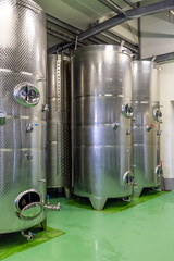 Modern production wine cellar with stainless steel tank, Southern Moravia, Czech Republic