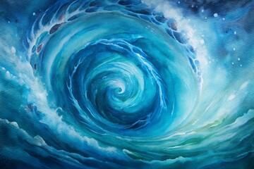 Oceanic Whirlpool: Deep blues and turquoise swirling together like a whirlpool of ocean waves, with splatters mimicking the frothy spray of seawater.
