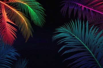 Neon light with tropical leaf summer background. Close up of bright neon leaves background. Close-up of bright neon colored leaves as an abstract background. Neon leaf background