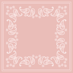 Print for kerchief, bandana, scarf, handkerchief, shawl, neck scarf. Squared pattern with ornament for fabric, textile, silk products. Paisley vector with abstract flowers. Floral folk tracery