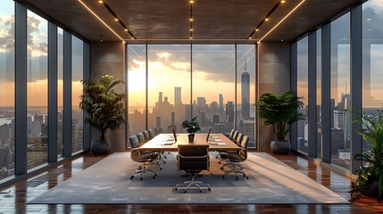 Craft an image of corporate excellence unfolding in an upscale boardroom, characterized by timeless...
